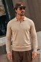 Men's Buttoned Collar Autumn Cream Sweater