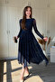 Silvery Patterned Asymmetrical Midi Navy Blue Dress - 2