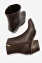 Wanille Women's Pointed Toe Genuine Leather Zippered Boots Brown - 5