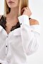 Women's 100% Cotton Lace Strap Detailed Front Tie Design Shirt - 6