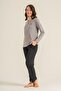 Women's Gray Modal Round Buttoned Collar Black Pajama Set, Combed Cotton Modal Pajama Set, 50% Cotton 50% Modal - 4