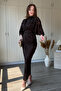 Midi Brown Dress with Cape Sleeve Detail and Glitter Pattern - 8