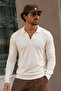 Men's Buttoned Collar Autumn White Sweater - 6