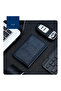 Leather Trifold Card Holder with Magnetic Closure 6 Slots ID Window Photo Window Unisex Blue - 3