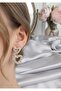 Brass Gold Color Zircon Stone Hanging Heart Model Earrings - 4