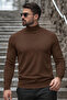 Men's Winter Basic Long Collar Brown Sweater - 5