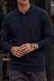 Men's Shiny Pocketless Plain Pattern Navy Blue Sweater - 6