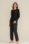 Women's Black Modal Round Buttoned Collar Black Pajama Set, Combed Cotton Modal Pajama Set, 50% Cotton 50% - 8