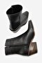Wanille Women's Pointed Toe Genuine Leather Zippered Boots Black - 5