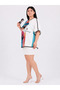 Plus Size Colorful Floral Patterned Stone Embellished Bat Sleeve Black Ribbed Relaxed Fit Women's Blouse - 7
