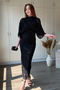 Midi Black Dress with Cape Sleeve Detail and Glitter Pattern - 5