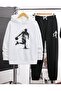 Oversized Hooded Sweatshirt Set - Face and All-Over Surface Print, Comfortable Lace-Up Hoodie