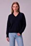 Women's V-Neck Black Knitwear Sweater