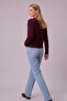Women's V-Neck Burgundy Knit Sweater - 3