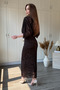 Midi Brown Dress with Cape Sleeve Detail and Glitter Pattern - 5