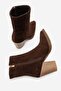 Wanise Women's Genuine Leather Pointed Toe Boots Brown Suede - 5