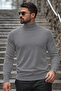 Men's Winter Basic Long Collar Anthracite Sweater