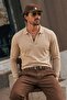 Men's Buttoned Collar Autumn Cream Sweater - 3