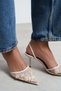 Shine Beige Mesh Bead Detailed Pointed Toe Women's Heeled Shoes