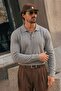 Men's Buttoned Collar Autumn Gray Sweater - 2