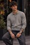 Men's Shiny Pocketless Plain Pattern Gray Sweater - 3