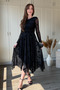 Silvery Patterned Asymmetrical Midi Black Dress - 8