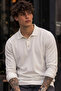 Men's Shiny Pocketless Plain Pattern White Sweater - 5