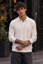Men's Shiny Pocketless Plain Pattern White Sweater - 2