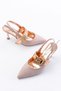Zri̇n-260 Premium Rose Glittery Daily Open Back Heeled Shoes with Buckle 9 cm - 4