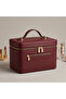 Large Size Makeup Bag with Mirror - Large Volume Travel Cosmetic Case Burgundy Leather - 4