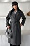 Women's Belted Lined Buttoned Long Cashmere Coat - 3