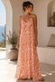 Women's Patterned Strappy V-Neck Long Summer Dress