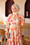 Orange Half-Buttoned Skirt with Elastic Sleeves and Layered Dress - 3