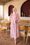 Pink Half Buttoned Sleeves Elastic Patterned Dress - 2