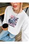 Women's Whild Style Printed Comfortable Fit Crew Neck Women's White Sweatshirt - 2