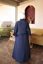 Navy Blue Star Stone Embroidered Jacket and Skirt Set - 4