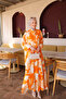 Orange Half Buttoned Sleeves Elastic Skirt Layered Viscose Dress - 2