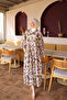 Lilac Half Buttoned Sleeves Elasticized Patterned Dress - 2
