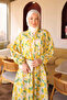 Yellow Half Buttoned Sleeves Elastic Patterned Dress - 4