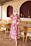 Plum Half Buttoned Sleeves Elastic Patterned Dress - 2