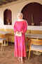 Fuchsia Half-Buttoned Layered Viscose Dress with Elastic Sleeves - 2