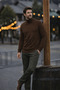 Men's Casual Slim Fit Brown Full Turtleneck Sweater - 2