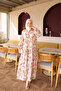 Pink Half Buttoned Sleeves Elastic Patterned Dress - 2