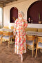Orange Half-Buttoned Skirt with Elastic Sleeves and Layered Dress
