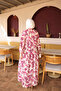 Plum Half Buttoned Sleeves Elastic Patterned Dress - 5