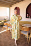 Yellow Half Buttoned Sleeves Elastic Patterned Dress - 2
