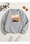 Women's Wısdom Written Brushed Printed Comfortable Fit Crew Neck Gray Sweatshirt