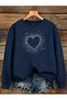 Women's Starry Heart Graphic Printed Comfortable Fit Crew Neck Navy Blue Sweatshirt