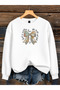 Women's Bow Patterned Written Comfortable Fit Crew Neck White Casual Sweatshirt
