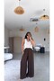Brown Silk Wide-Leg Trousers - 3